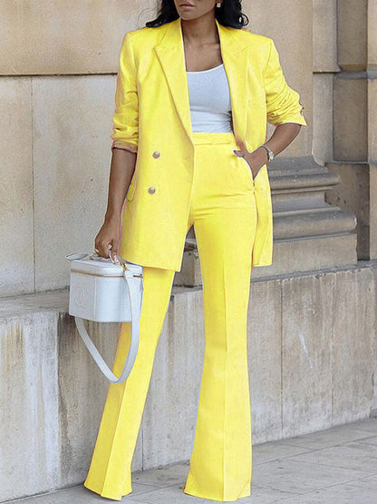 Damen Zweiteiliger Hosenanzug Büro-Blazer Langarm Elegant