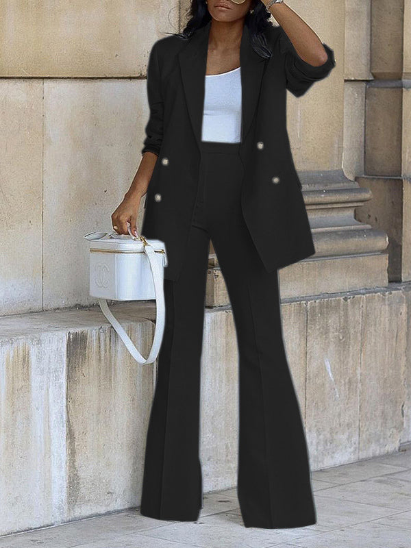 Damen Zweiteiliger Hosenanzug Büro-Blazer Langarm Elegant