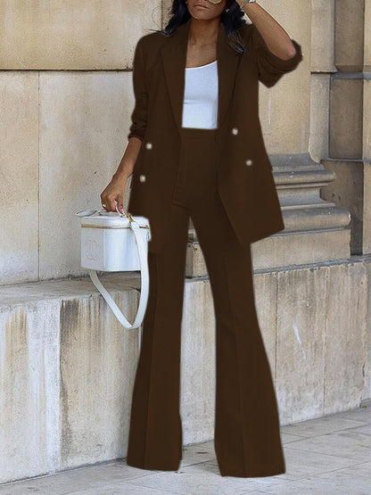Damen Zweiteiliger Hosenanzug Büro-Blazer Langarm Elegant