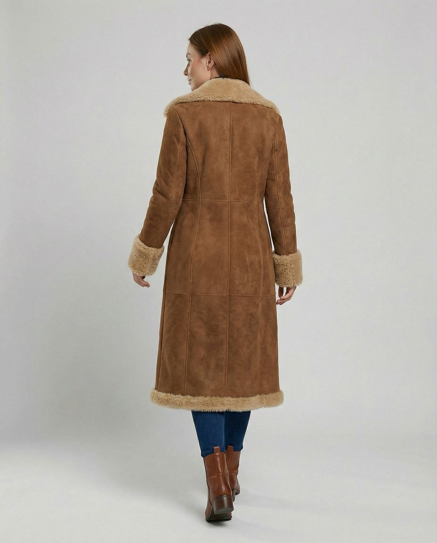 Damen Wildleder-Trenchcoat Elegantes Design Beige