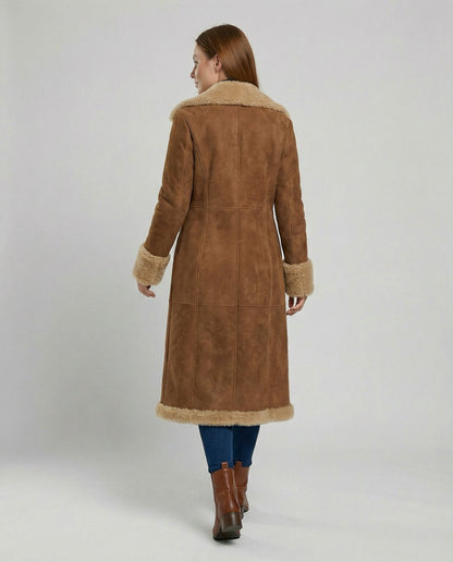 Damen Wildleder-Trenchcoat Elegantes Design Beige
