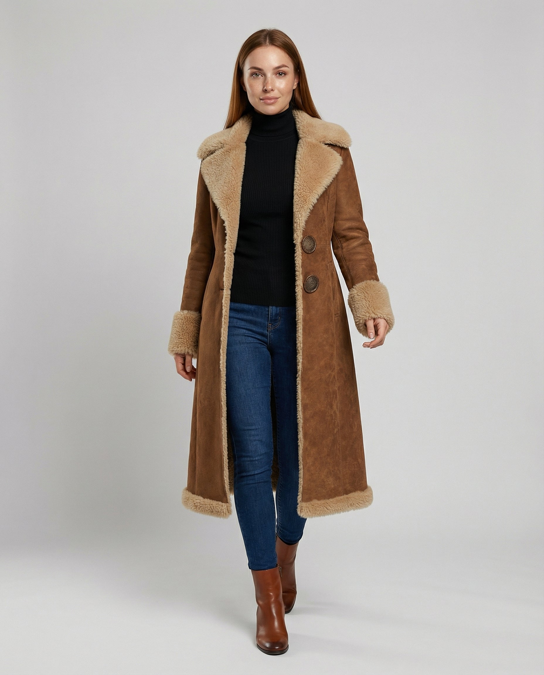 Damen Wildleder-Trenchcoat Elegantes Design Beige - Eveloria