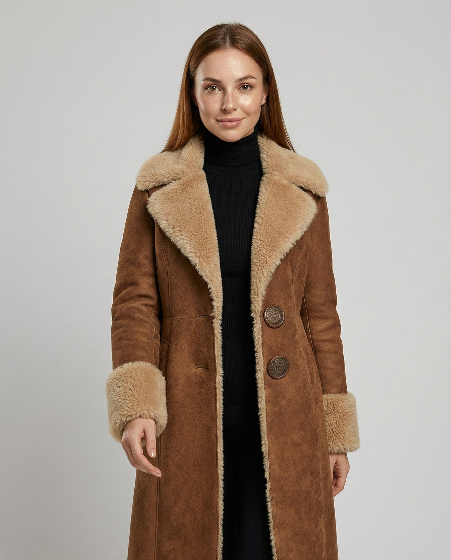 Damen Wildleder-Trenchcoat Elegantes Design Beige