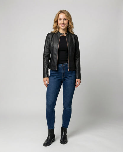 Damen Lederjacke Elegantes Design