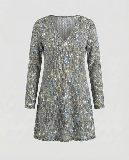 Damen Langarmkleid Pailletten