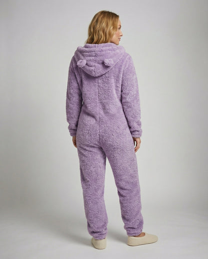 Damen Teddyfleece-Overall mit Kapuze