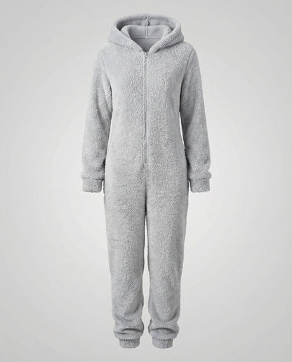 Damen Teddyfleece-Overall mit Kapuze