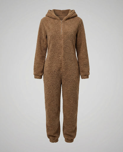 Damen Teddyfleece-Overall mit Kapuze