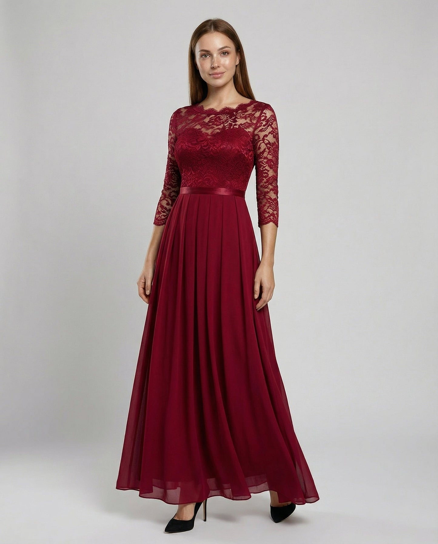 Elegantes Damen Brautjungfernkleid Spitze Weiße Abendkleid - Eveloria