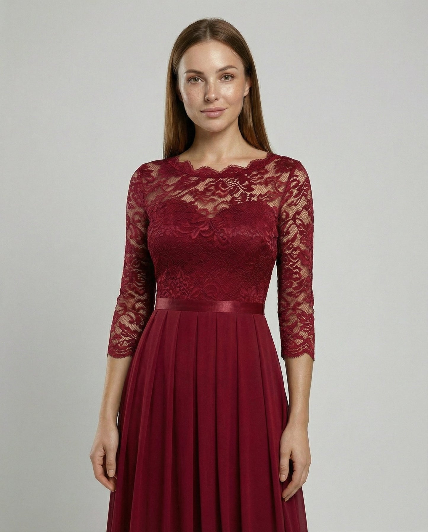 Elegantes Damen Brautjungfernkleid Spitze Weiße Abendkleid