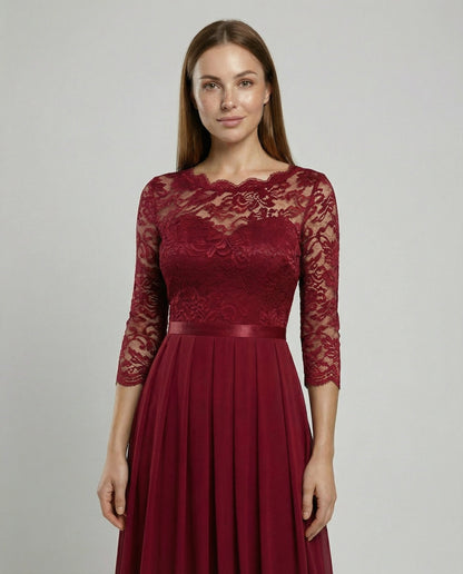 Elegantes Damen Brautjungfernkleid Spitze Weiße Abendkleid
