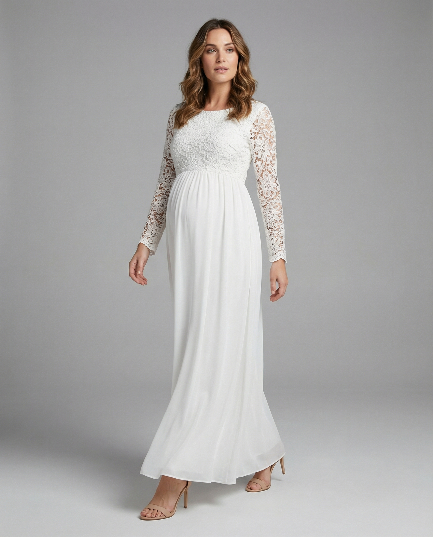 Eveloria Damen Abendkleid Spitze Chiffon Rundhals Lange Ärmel Schwarz - Eveloria