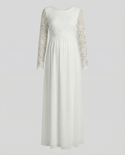 Eveloria Damen Abendkleid Spitze Chiffon Rundhals Lange Ärmel