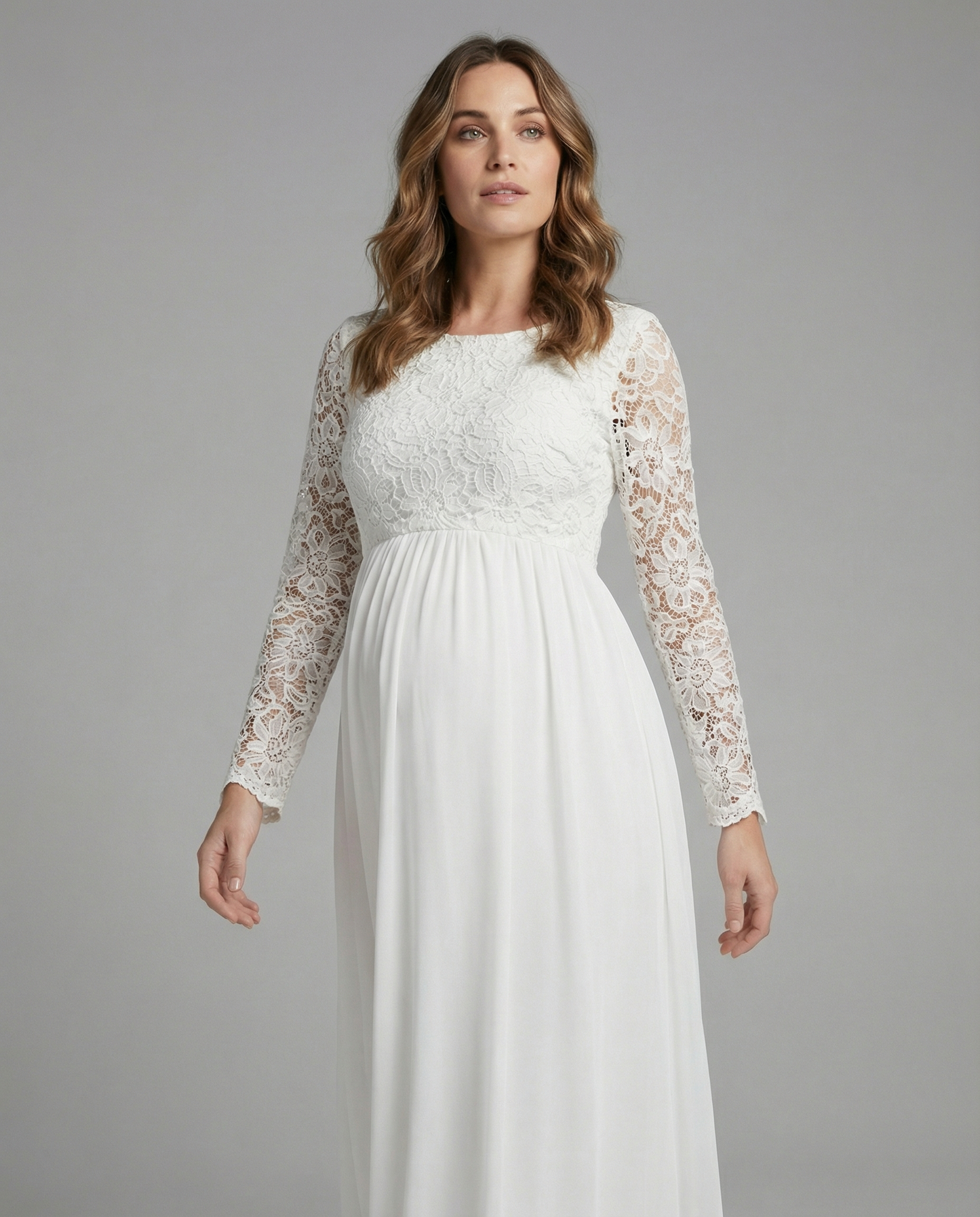 Eveloria Damen Abendkleid Spitze Chiffon Rundhals Lange Ärmel