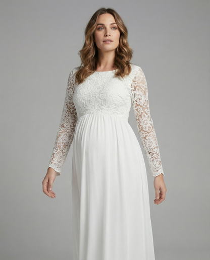 Eveloria Damen Abendkleid Spitze Chiffon Rundhals Lange Ärmel