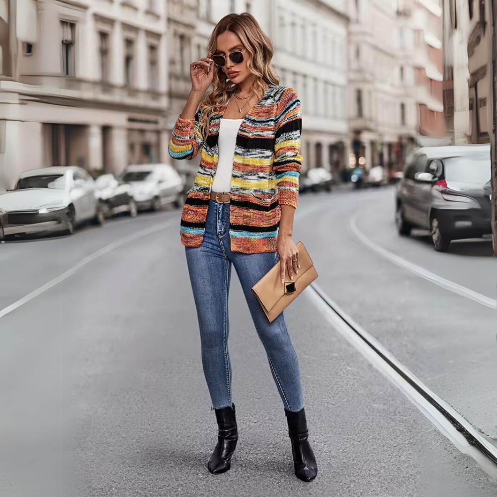 Eveloria Damen Cardigan Regenbogenstreifen - Eveloria