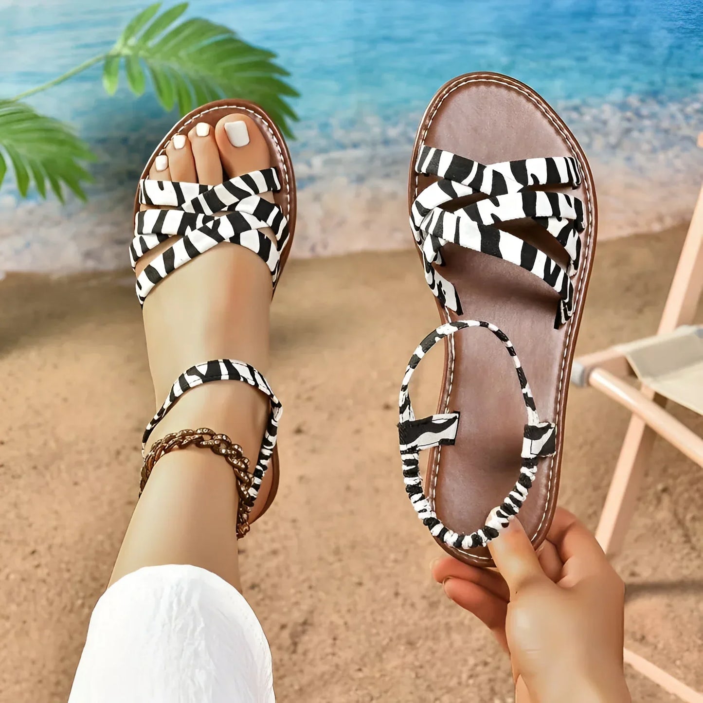 Eveloria Damen Flache Sandalen Leopardenmuster