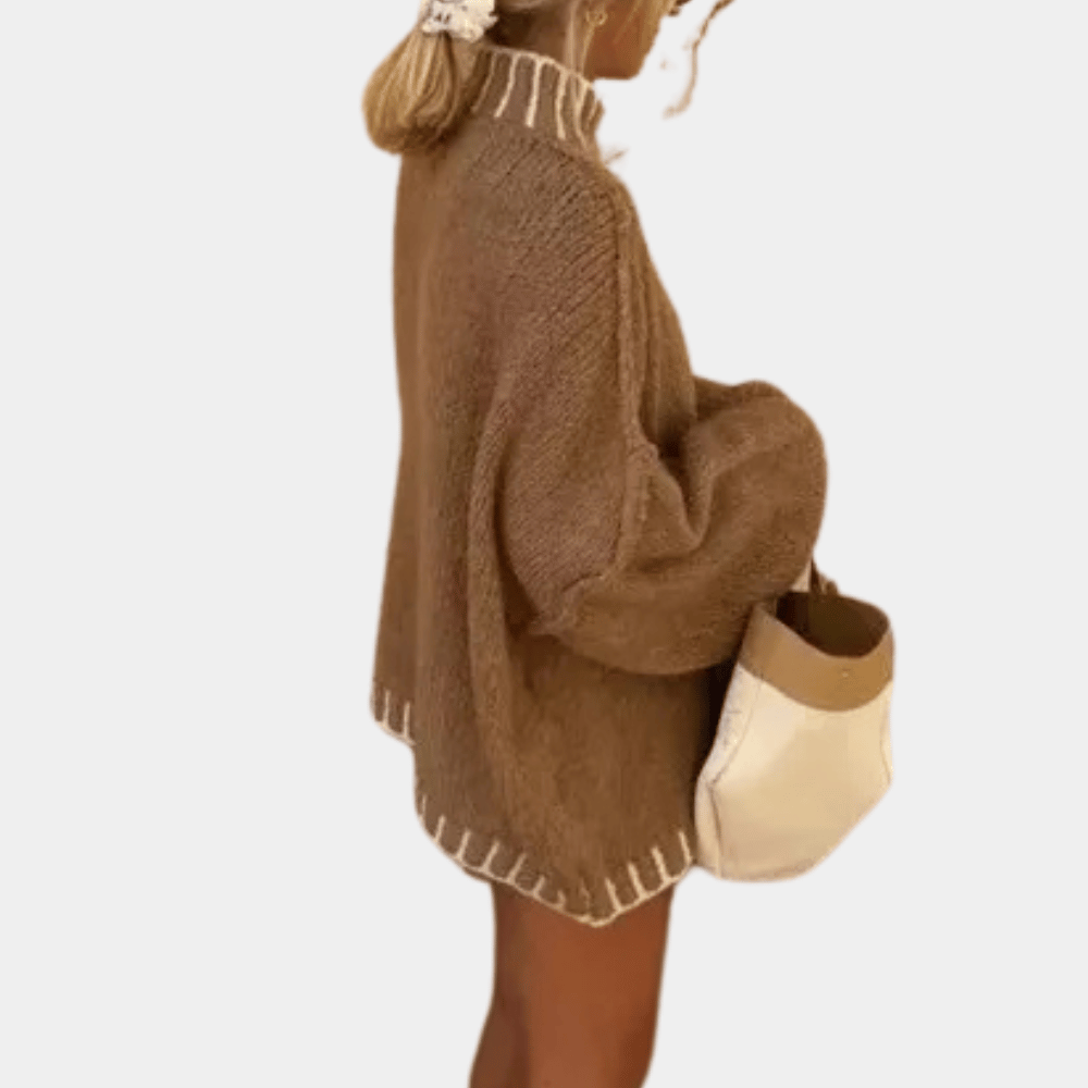 Damen Oversized Rollkragen Strickpullover Braun Weich