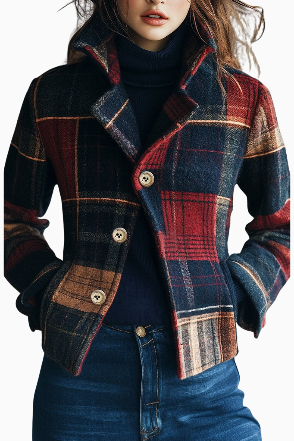 Damen Jacke Taillierte Passform Karomuster Herbst/Winter - Eveloria