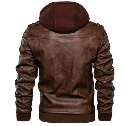 Herren Lederjacke Street Style Kapuze Reißverschlusstaschen