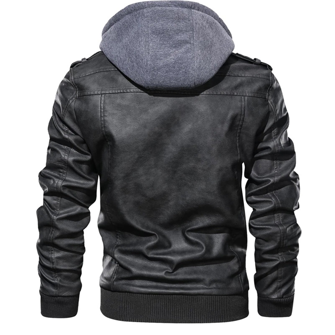 Herren Lederjacke Street Style Kapuze Reißverschlusstaschen