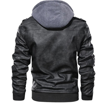 Herren Lederjacke Street Style Kapuze Reißverschlusstaschen