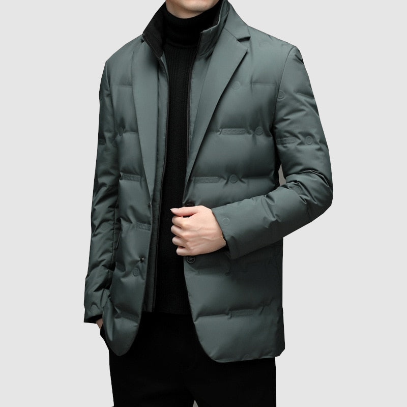Herren Winterjacke Slim Fit Steppjacke Knöpfe Reverskragen