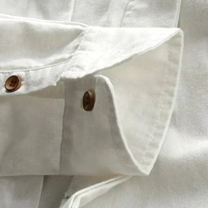 Herren Langarmhemd Japanisch Baumwolle Weiß
