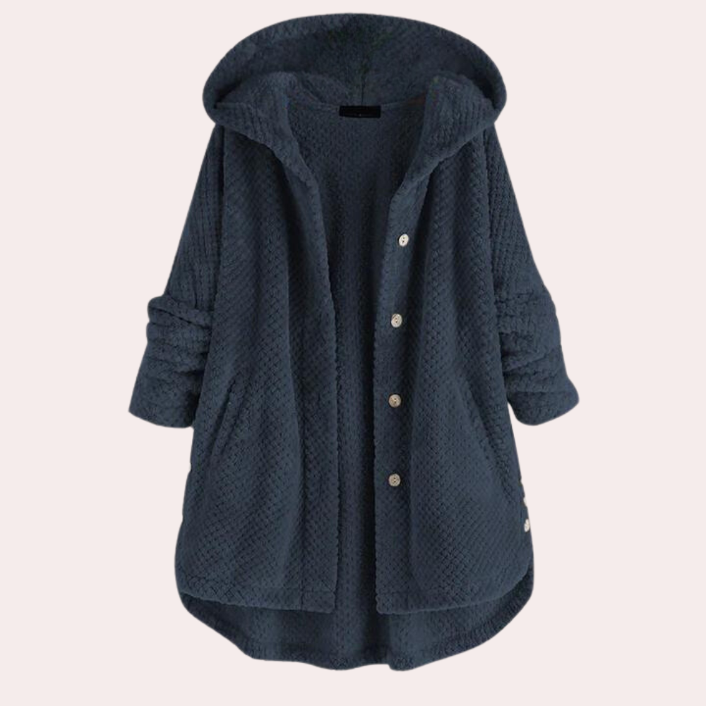 Damen Strickjacke mit Kapuze und Knöpfen