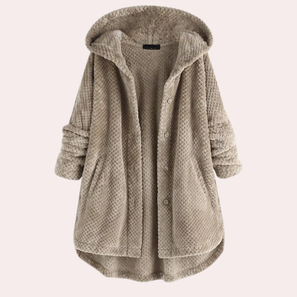 Damen Strickjacke mit Kapuze und Knöpfen Schwarz - Eveloria