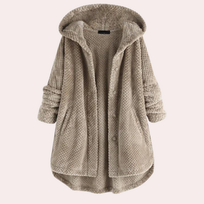 Damen Strickjacke mit Kapuze und Knöpfen Schwarz - Eveloria
