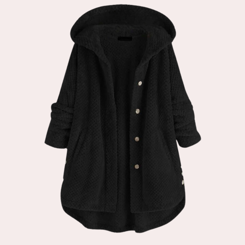 Damen Strickjacke mit Kapuze und Knöpfen
