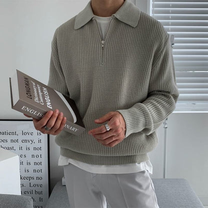 Herren Strickpullover Halb-Reißverschluss Warmer Stehkragen Beige