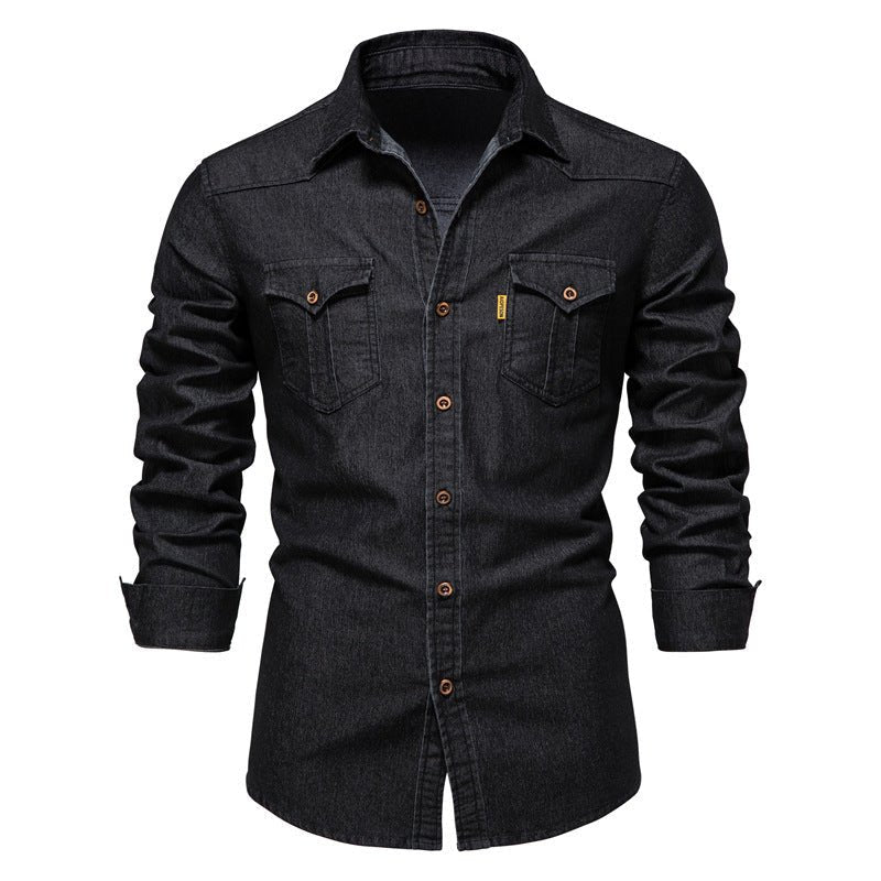 Herren Jeanshemd Langarm Schmaler Schnitt Blau - Eveloria