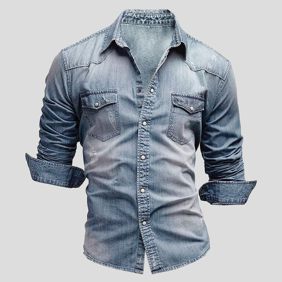 Herren Jeanshemd Slim Fit Langarm Blau - Eveloria