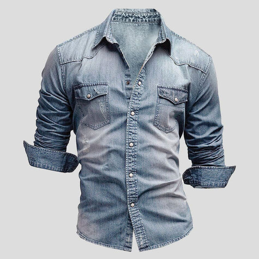 Herren Jeanshemd Slim Fit Langarm Blau - Eveloria