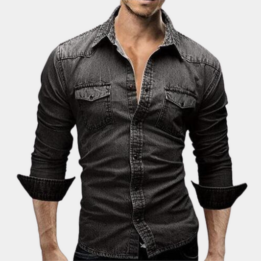 Herren Slimfit Hemd Langarm Knopfverschluss Blau - Eveloria