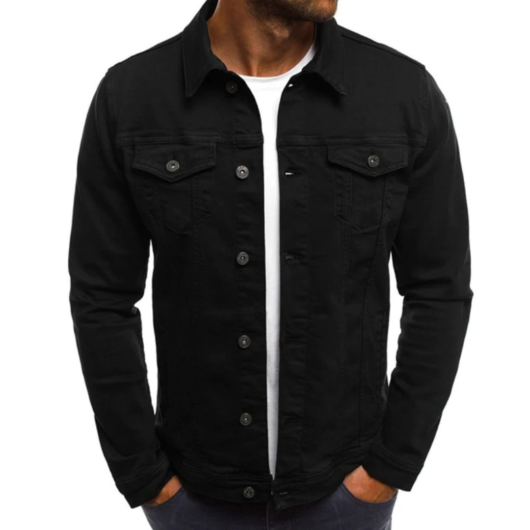 Herren Jeansjacke Slim Fit Knopfleiste Blau - Eveloria