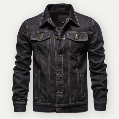 Herren Slim-Fit Jeansjacke Lässig Schwarz - Eveloria