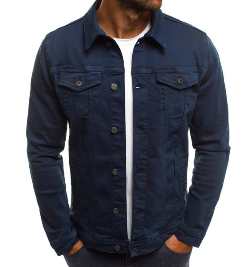 Herren Jeansjacke Knöpfbare Leichte Baumwolle Blau - Eveloria