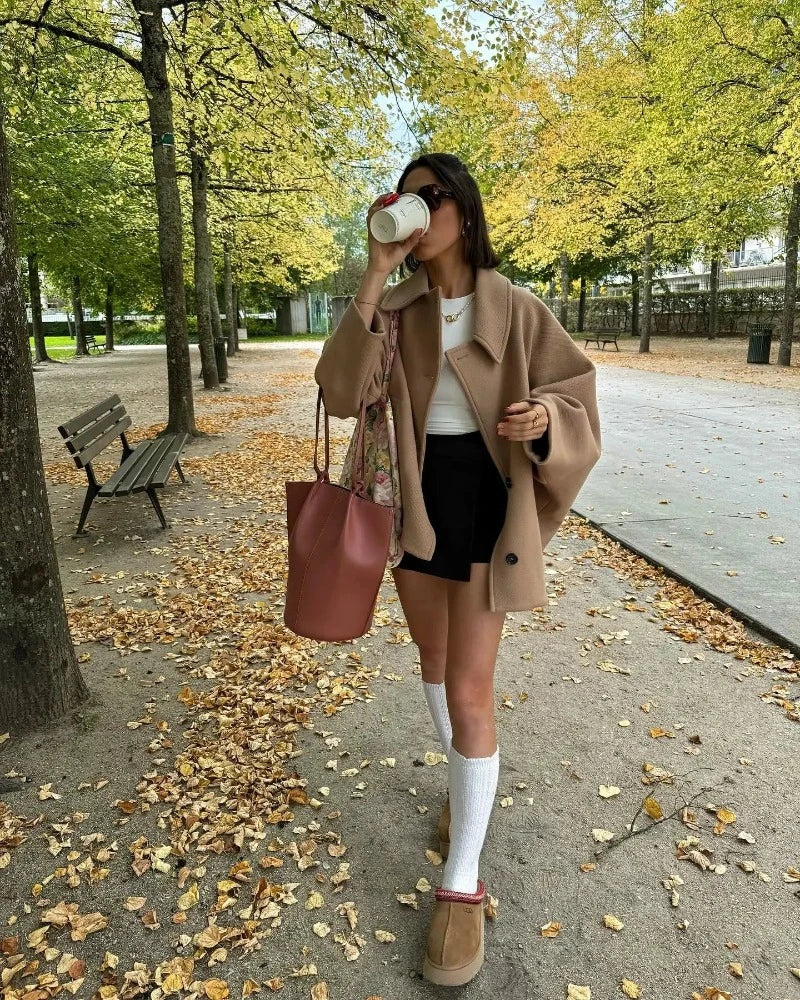 Damen Übergangsjacke Beige Oversized Mantel Beige