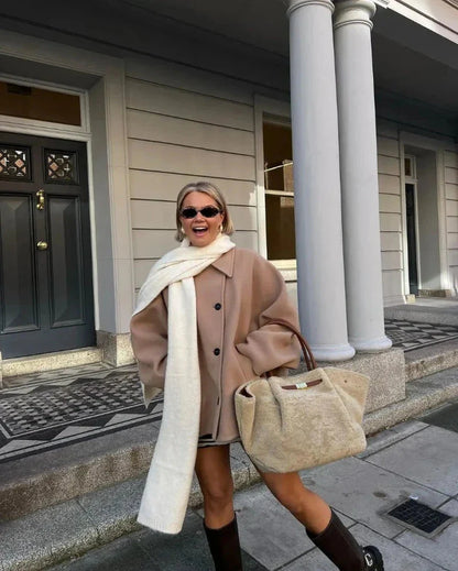 Damen Übergangsjacke Beige Oversized Mantel Beige