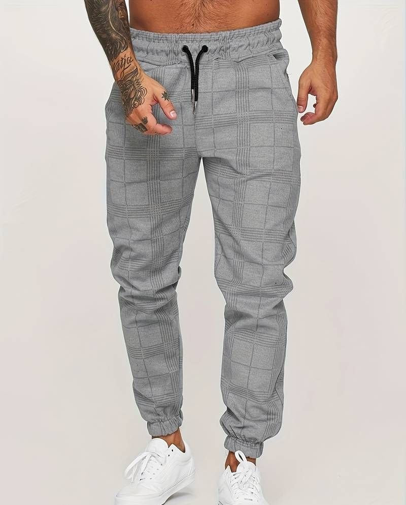 Herren Jogger Elastische Taille Kariert Schwarz - Eveloria
