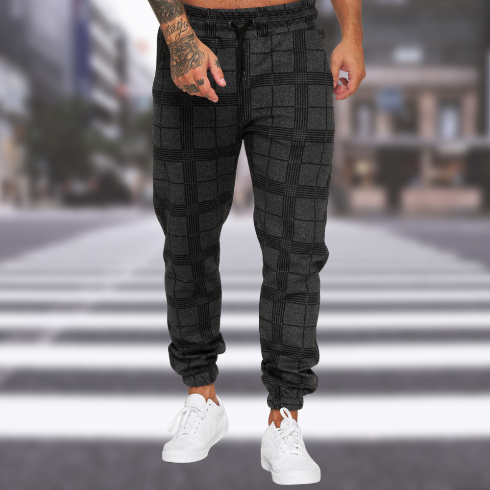 Herren Jogger Kordelzug Elastisch Kariert Schwarz - Eveloria