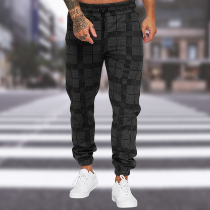 Herren Jogger Kordelzug Elastisch Kariert Schwarz - Eveloria