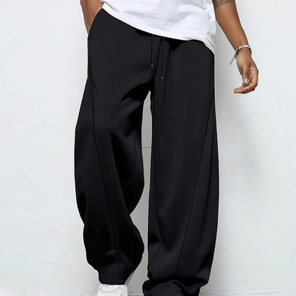 Jogger mit geradem Bein | Baggy | Kordelzug | Sweatpants | Jogger für Männer-Schwarz-S-Chaps Herrenmode