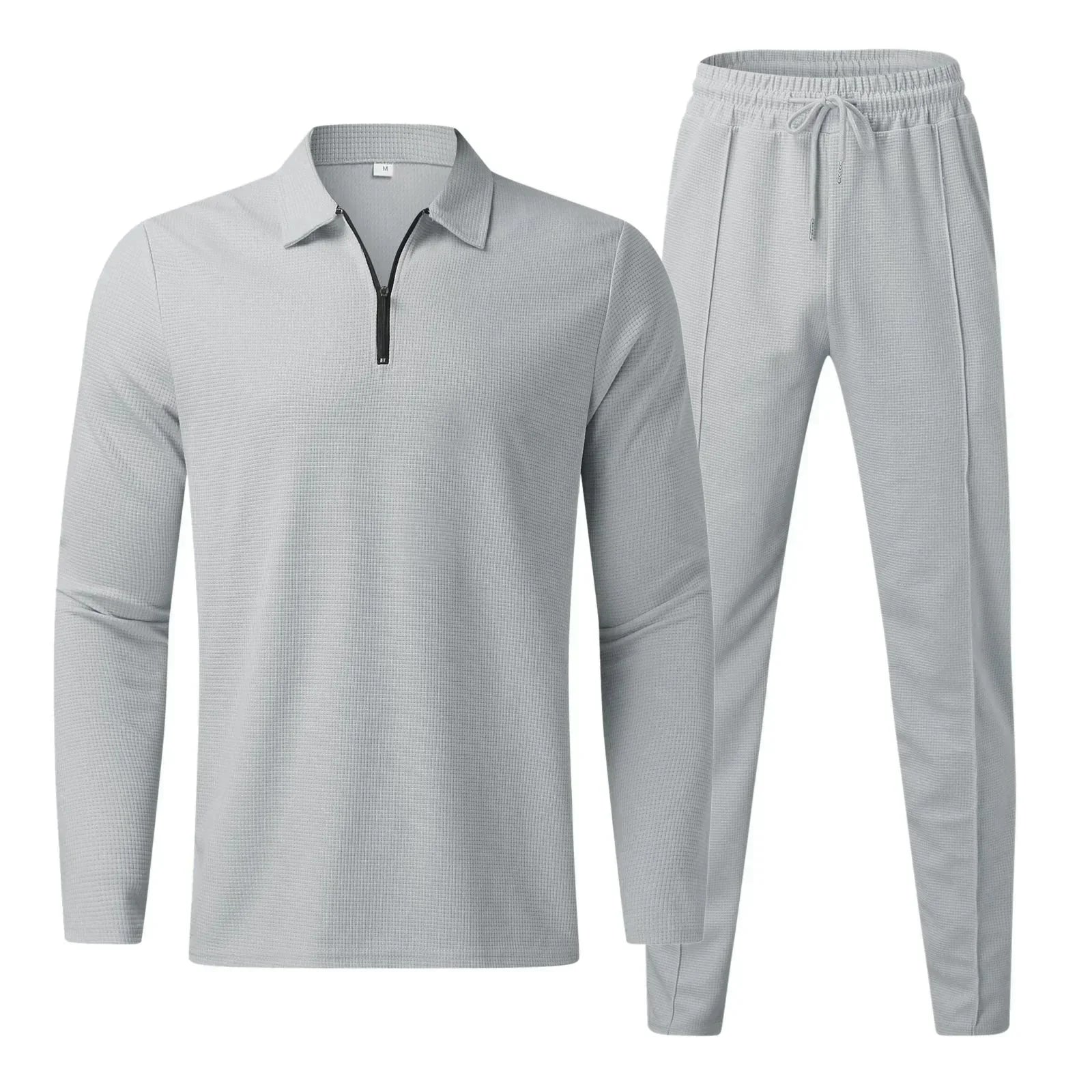 Männer Jogginganzug Langarm-Polo Elastischer Bund Zweiteilig Schwarz - Eveloria