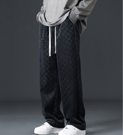 Jogginghosen mit weitem Bein | Elastischer Bund | Karomuster | Locker sitzende Hose | Jogginghosen für Herren-Chaps Herrenmode