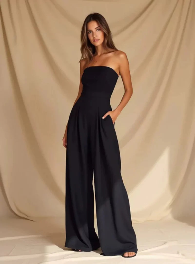 Damen Trägerlose Jumpsuit Weites Bein Lässig