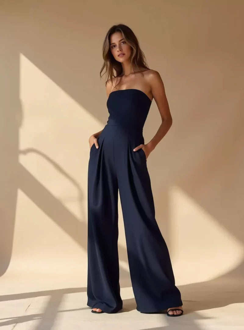Damen Trägerlose Jumpsuit Weites Bein Lässig - Eveloria